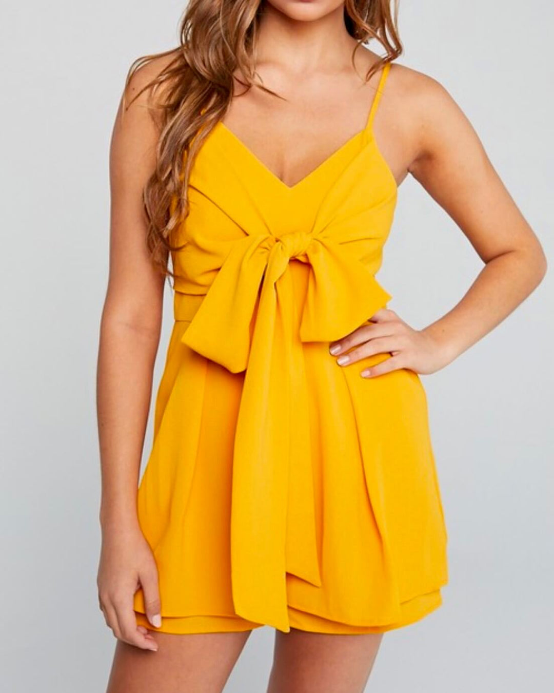 Front Ribbon Tie Spaghetti Strap Romper - More Colors