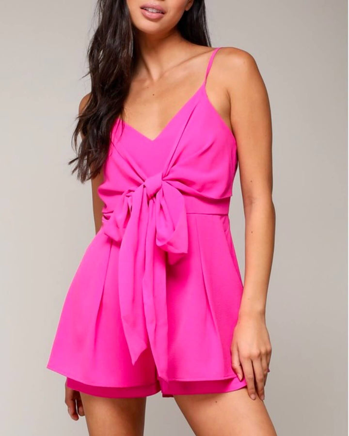 Front Ribbon Tie Spaghetti Strap Romper - More Colors