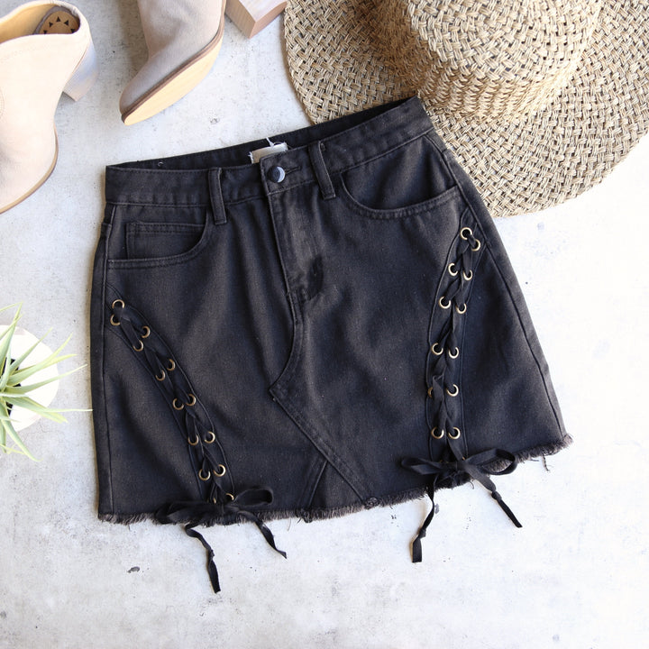 gigi denim lace-up skirt - black