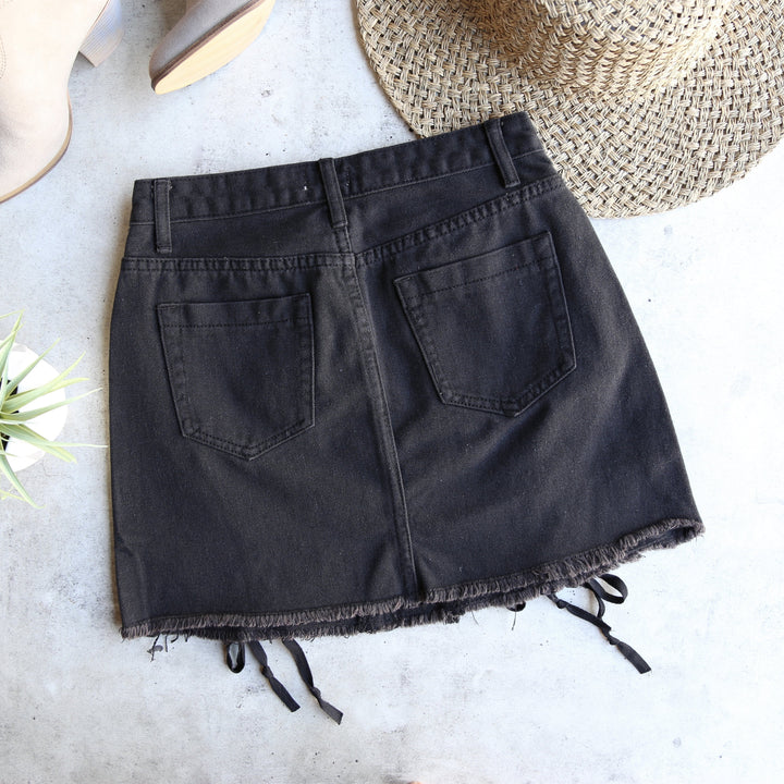 gigi denim lace-up skirt - black