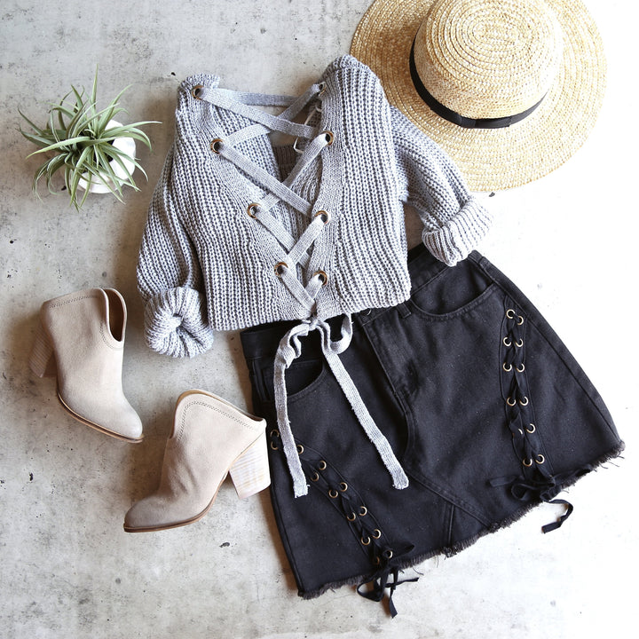 Own the Night Lace Up Back Knit Sweater in More Colors