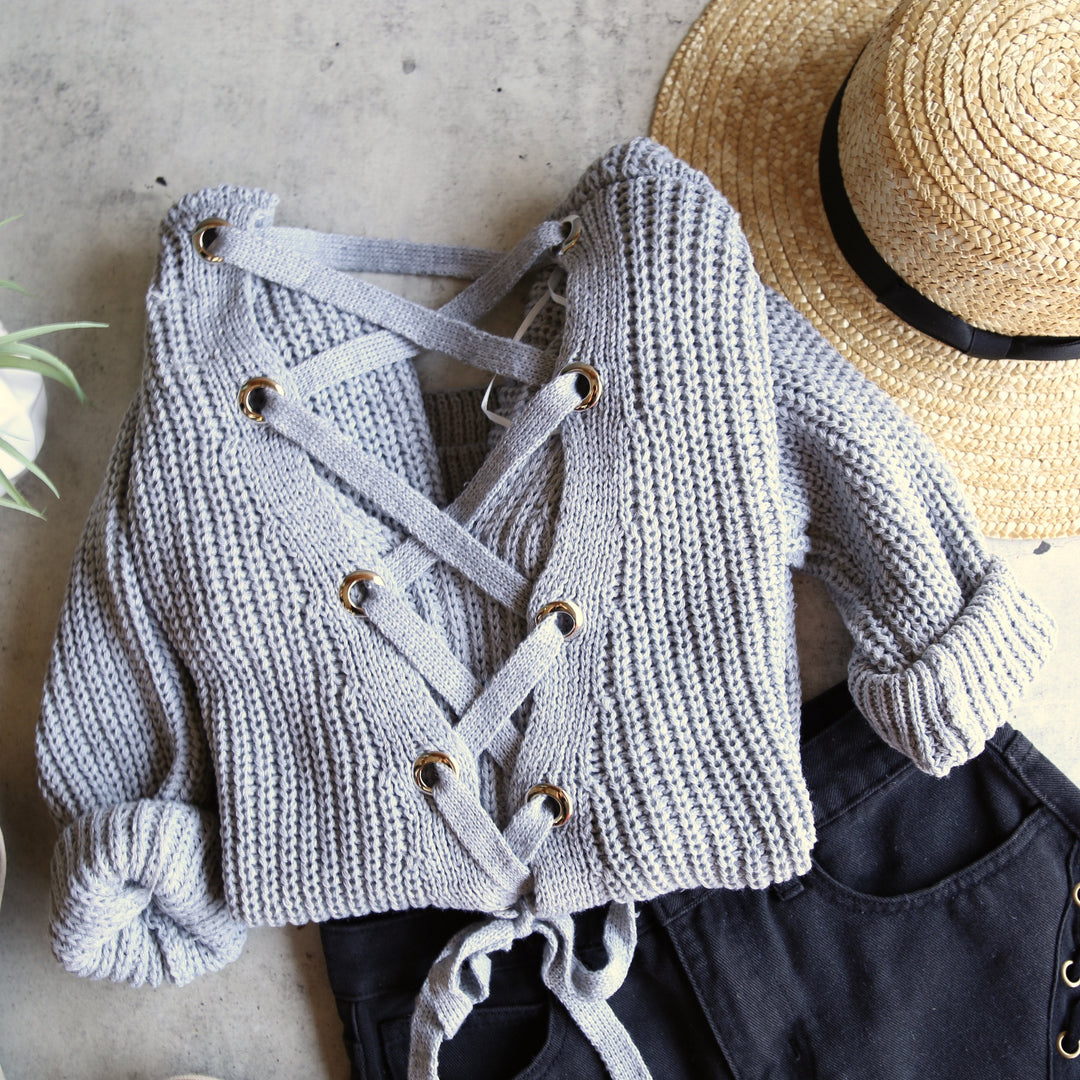 Own the Night Lace Up Back Knit Sweater in More Colors