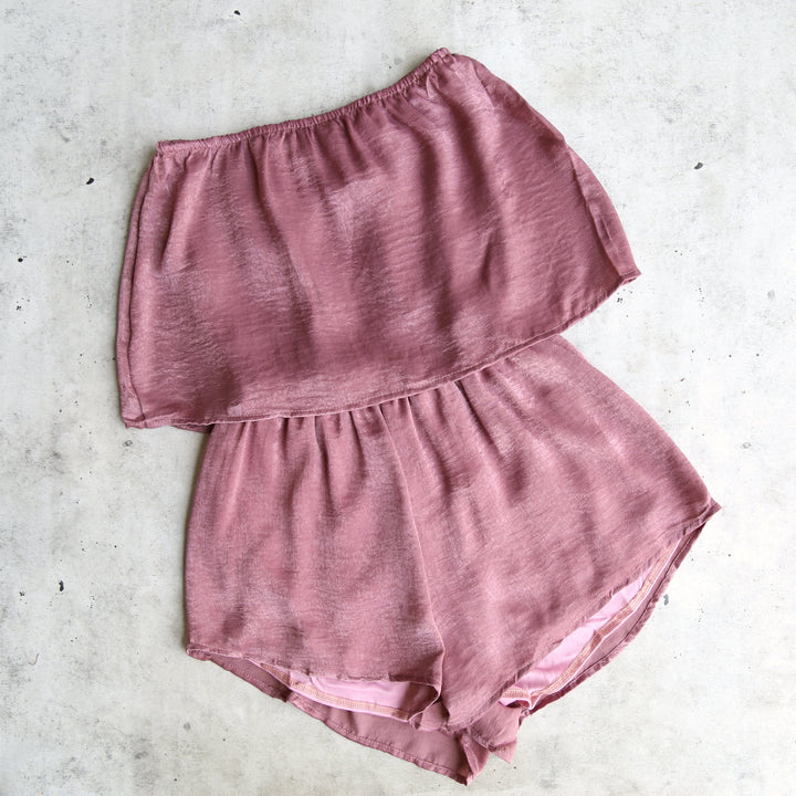 Reverse - Your Type Silky Strapless Romper in Mauve