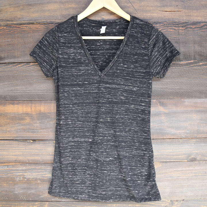 The Go-To Jersey Short Sleeve Deep V-Neck Tee in Black Marble