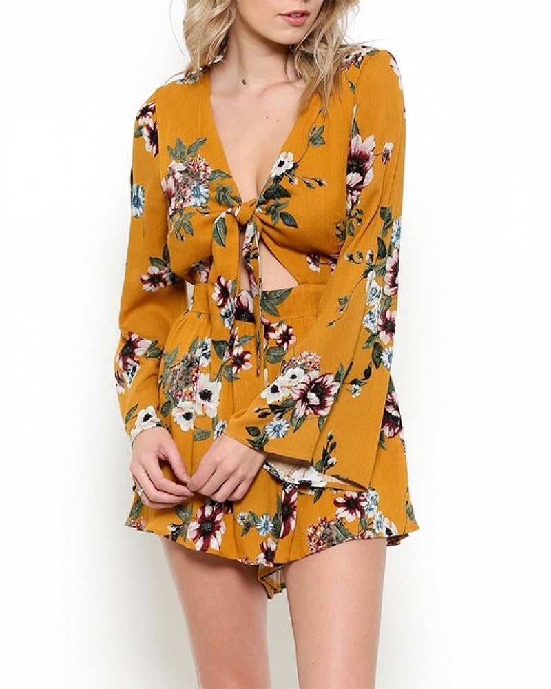 Final Sale - A Love Like This Romper in Floral Mustard