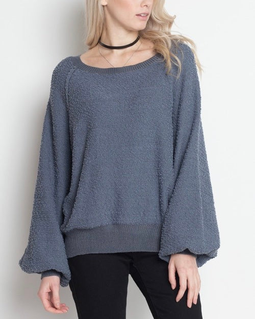 Final Sale - Dreamers - Pullover Sweater with Balloon Sleeves in Blue