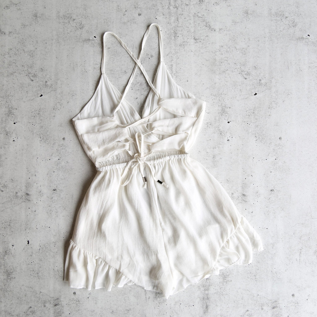 Paper Hearts - Roses For You Gauzy Open Back Romper with Ruffle Hem in More Colors