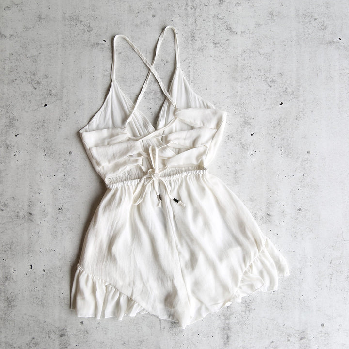 Paper Hearts - Roses For You Gauzy Open Back Romper with Ruffle Hem in More Colors