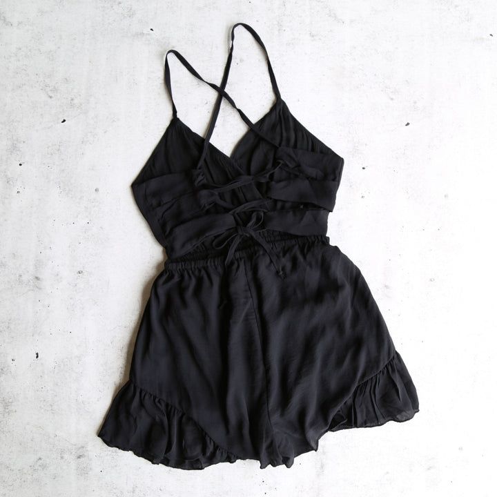 Paper Hearts - Roses For You Gauzy Open Back Romper with Ruffle Hem in More Colors