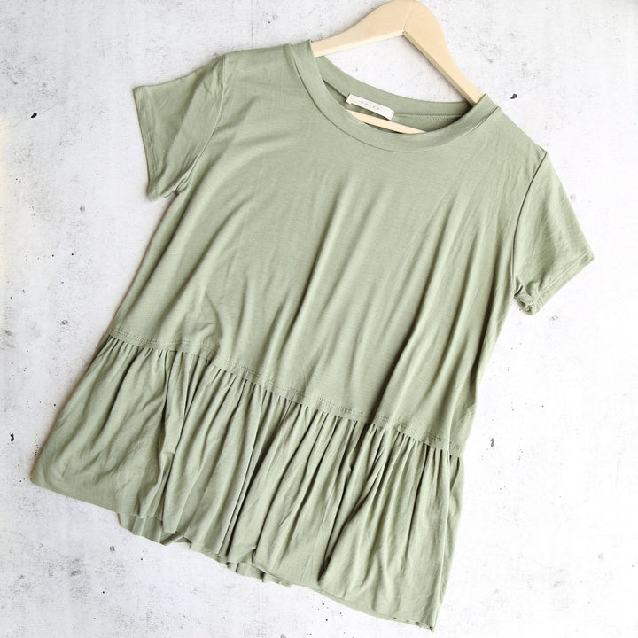 On The Road Peplum Tee in Dusty Olive