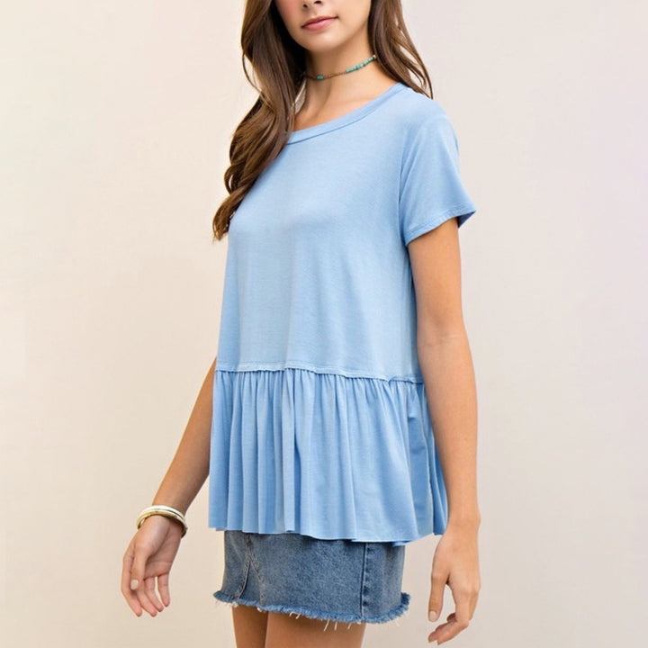 On The Road Peplum Tee in Light Denim