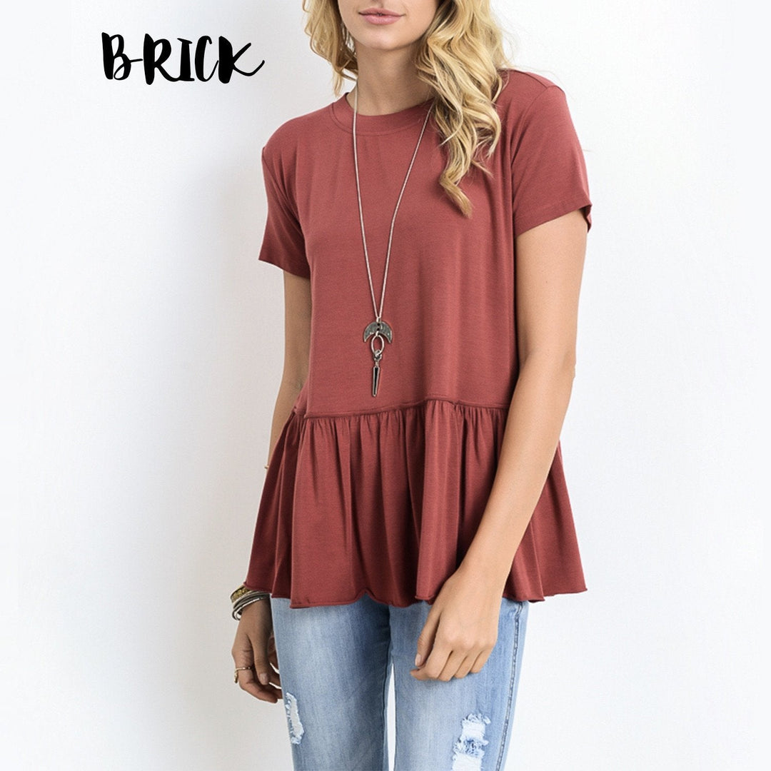 Peplum Crewneck Tee Shirt in More Colors
