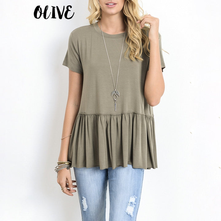 Peplum Crewneck Tee Shirt in More Colors