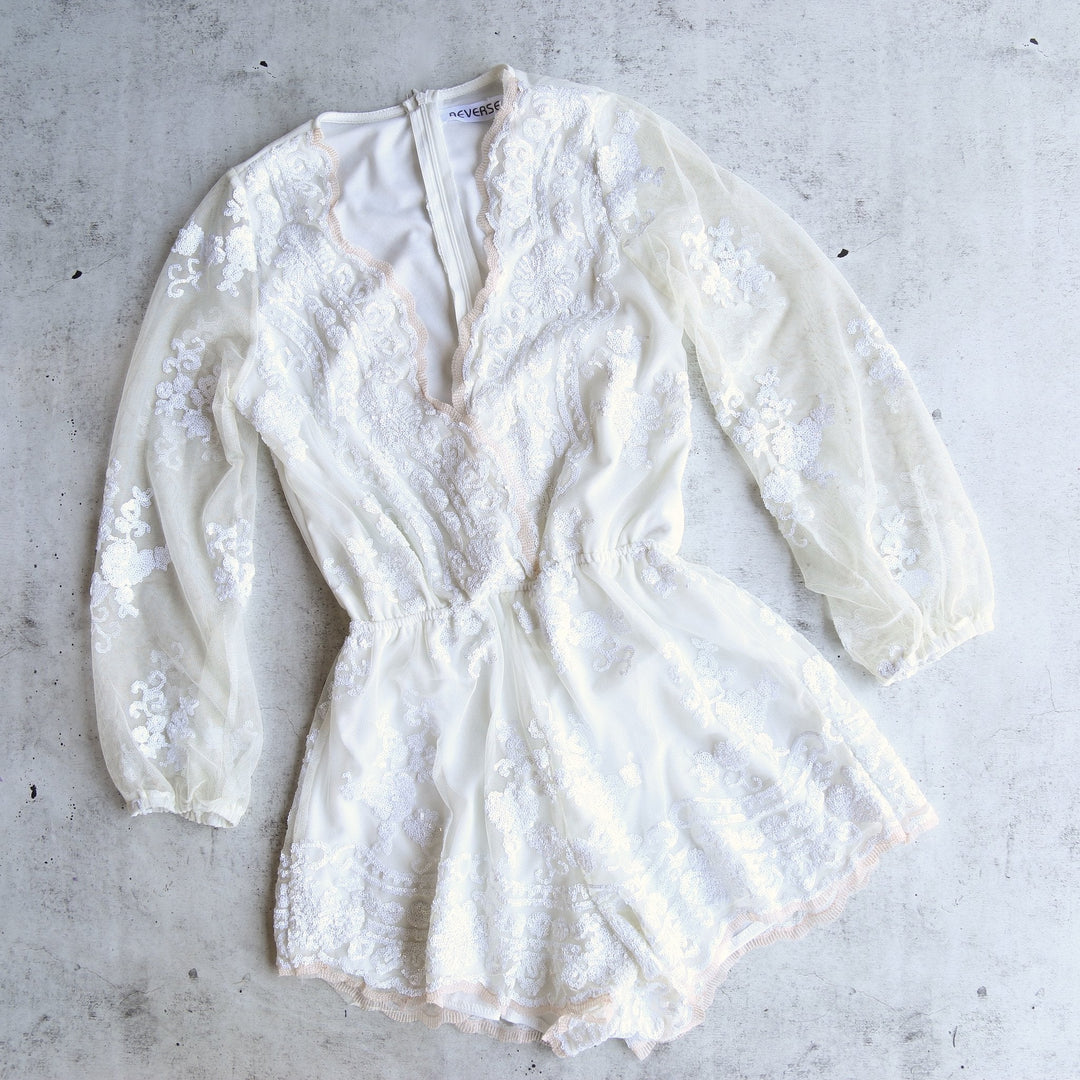 reverse - life of the party sequin romper white 