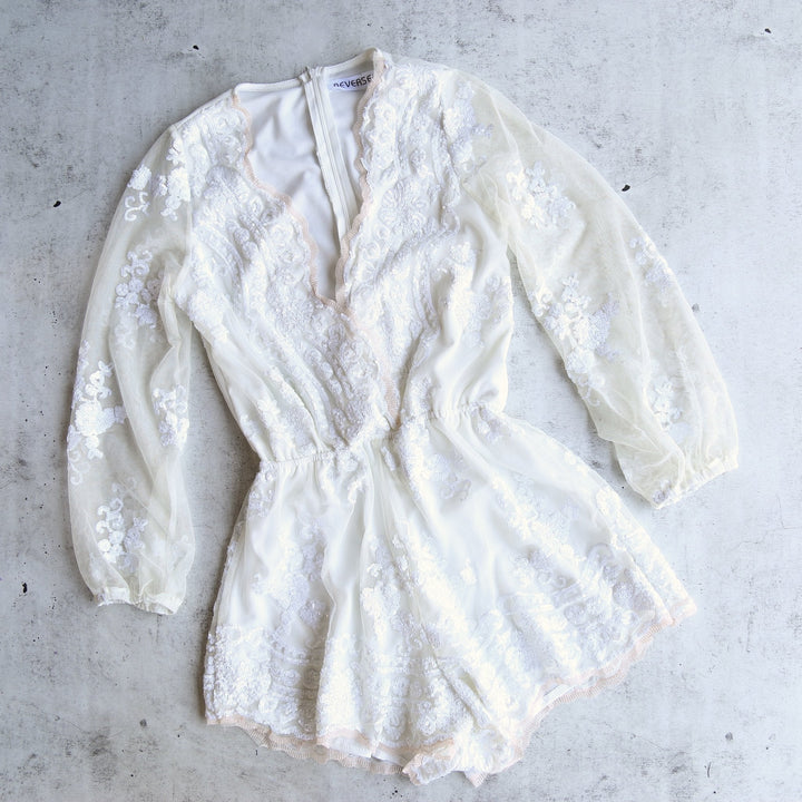 reverse - life of the party sequin romper white 