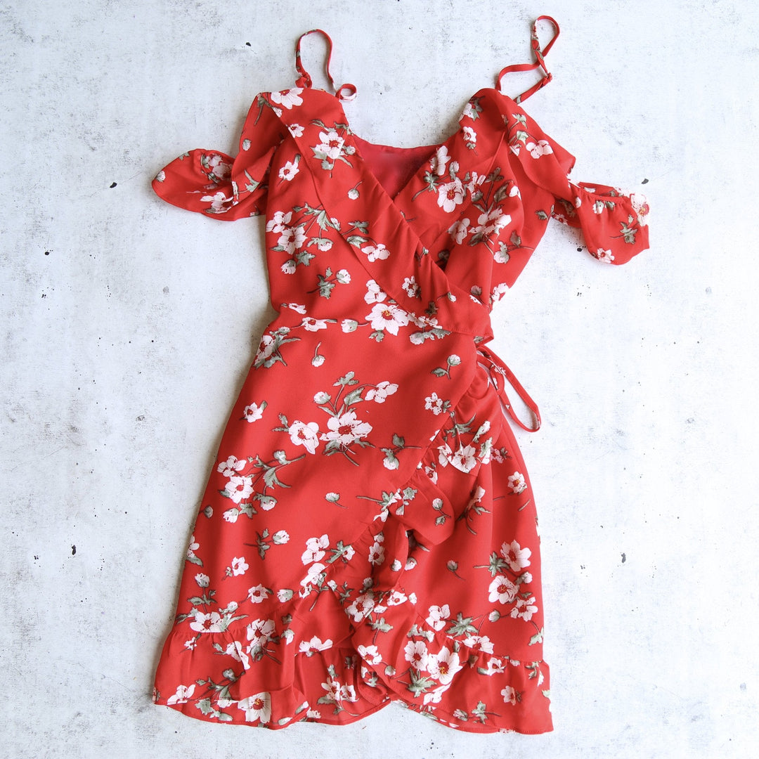 Sunset in Venice Off The Shoulder Floral Wrap Dress