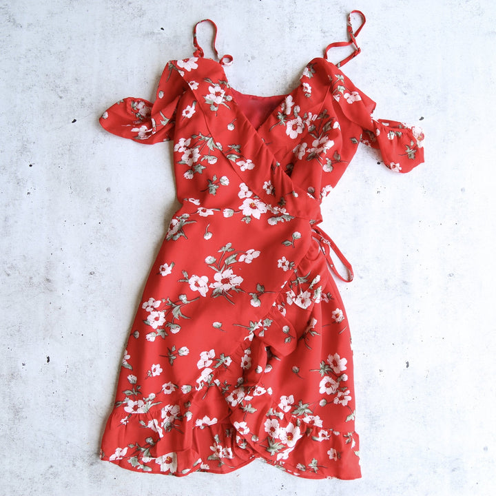 Sunset in Venice Off The Shoulder Floral Wrap Dress