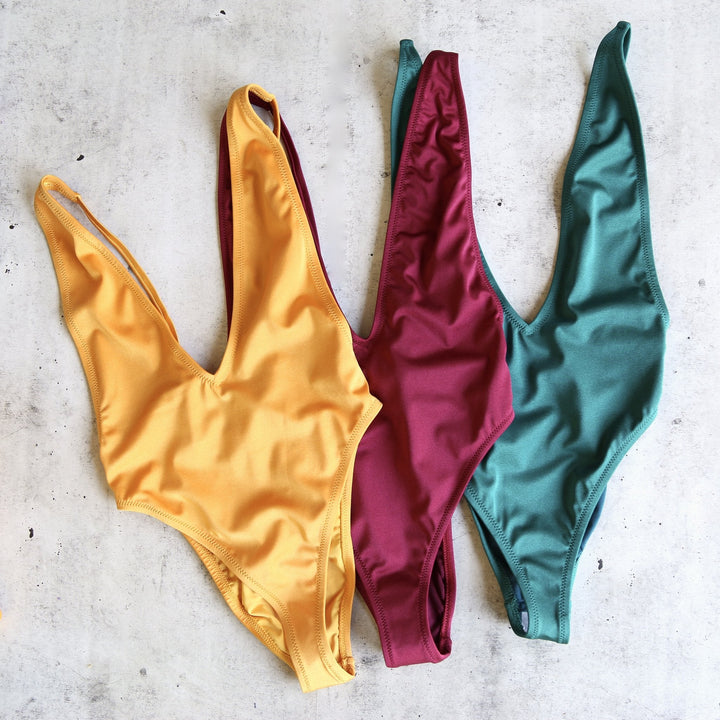Retro High Cut Low V-Neck One Piece - More Colors
