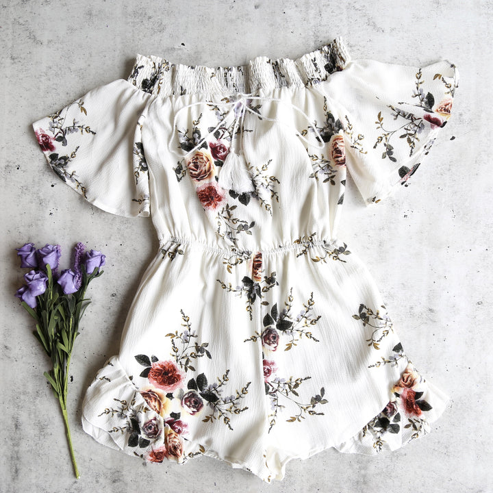 Running Late Off the Shoulder Floral Romper