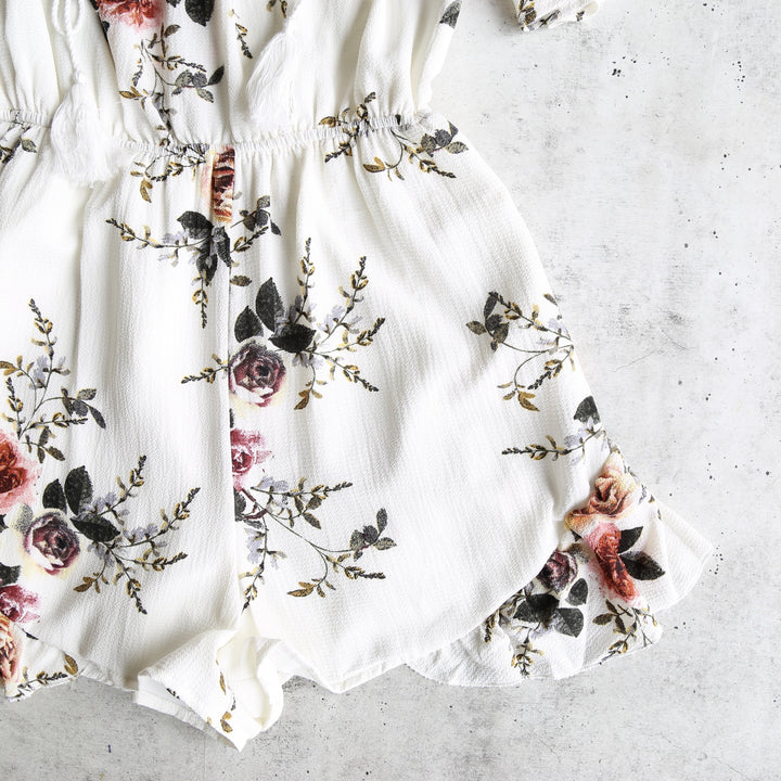 Running Late Off the Shoulder Floral Romper