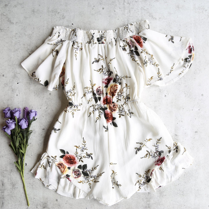 Running Late Off the Shoulder Floral Romper