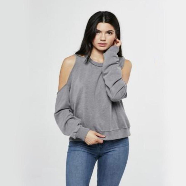 Project Social T - Saguaro Cold Shoulder Sweater in Slate Blue