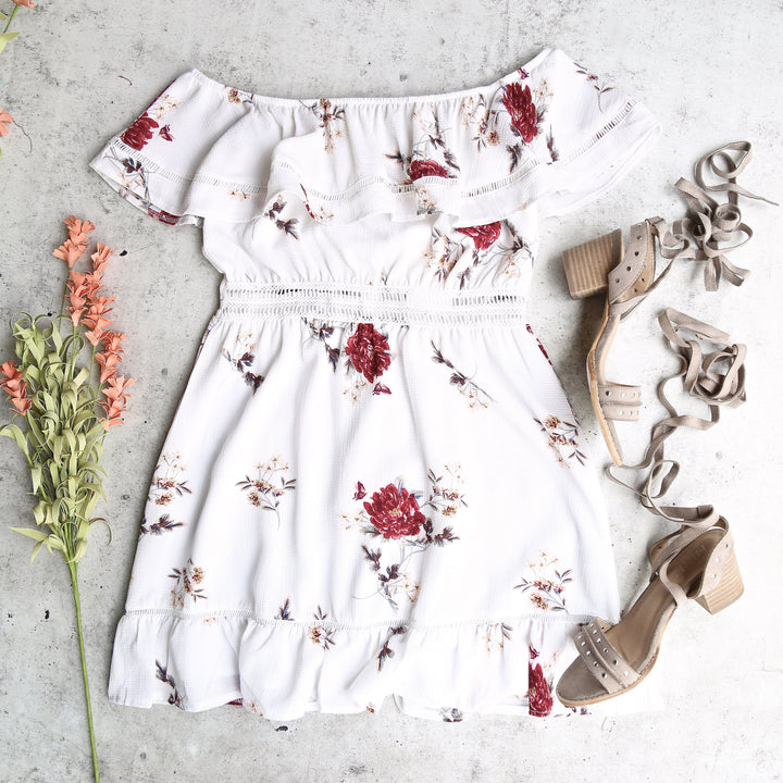 Floral Off the Shoulder Strapless Mini Dress
