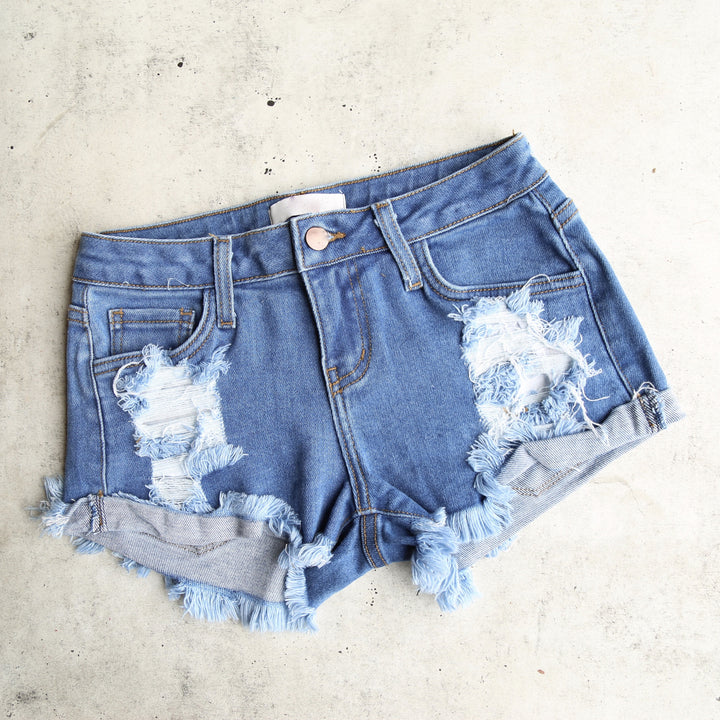 denim - distressed - shorts - low rise