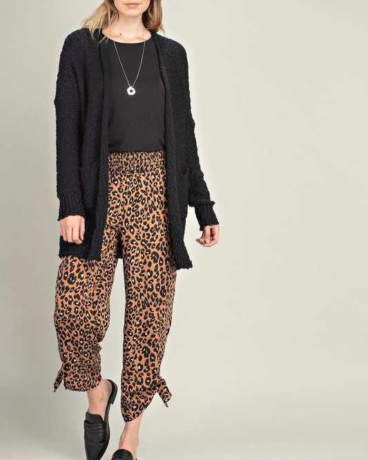Fuzzy Front Pocketed Open Cardigan in Black