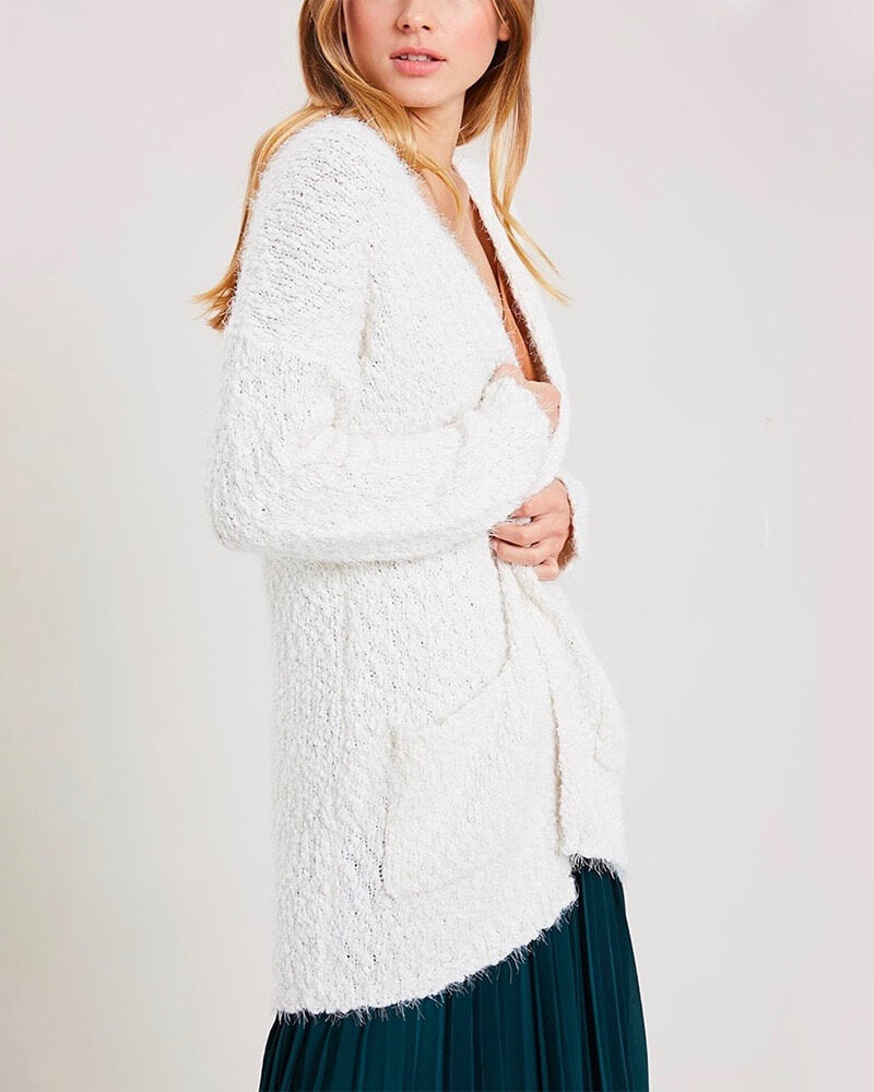 fuzzy knit sweater open-front cardigan in CREAM