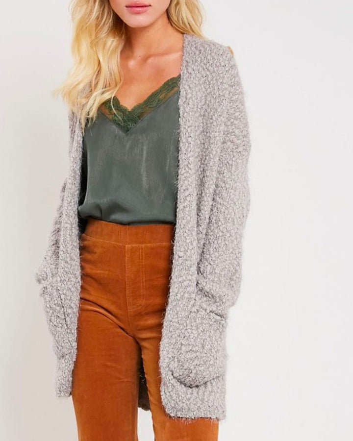 fuzzy knit sweater open-front cardigan in MOCHA