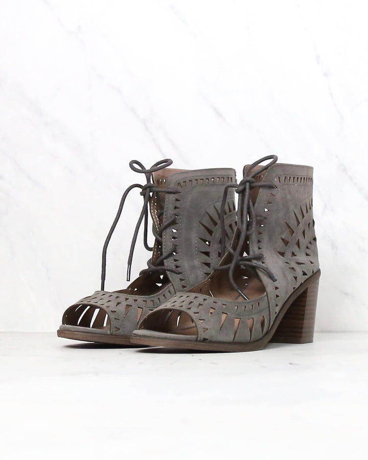 Leilani Vegan Suede Cut Out Lace Up Chunky Mule Heel in More Colors