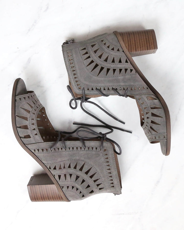 Leilani Vegan Suede Cut Out Lace Up Chunky Mule Heel in More Colors