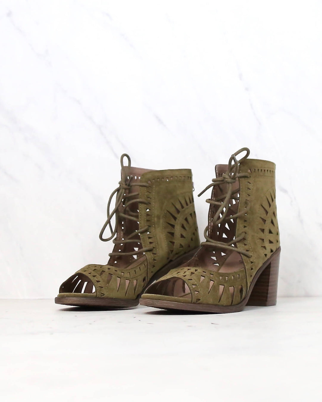 Leilani Vegan Suede Cut Out Lace Up Chunky Mule Heel in More Colors