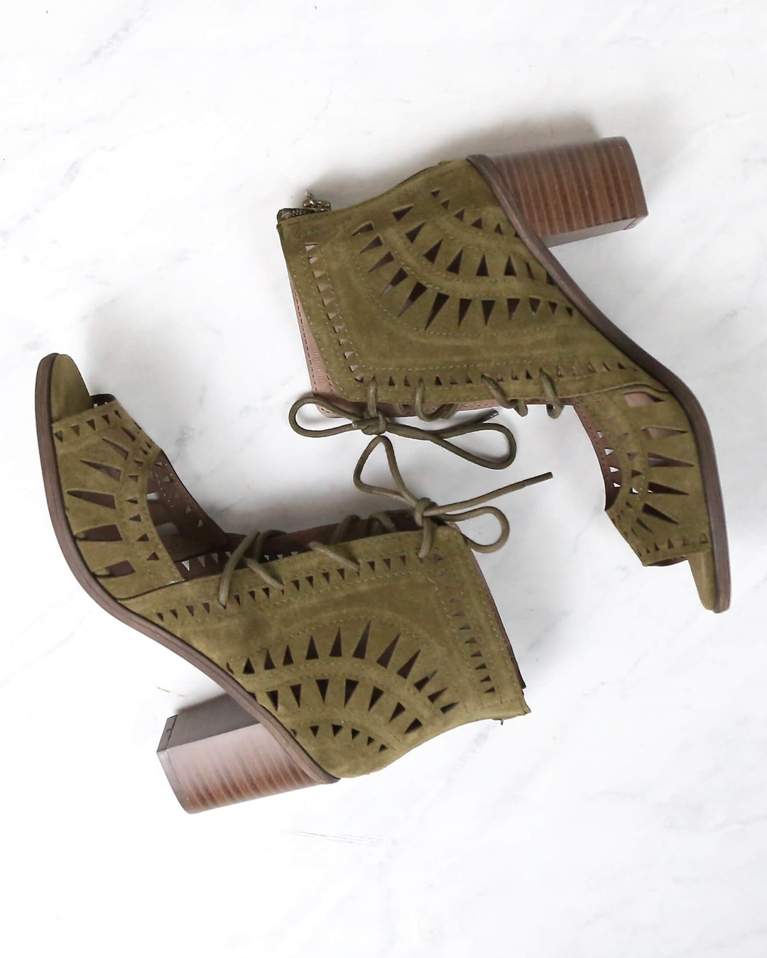 Leilani Vegan Suede Cut Out Lace Up Chunky Mule Heel in More Colors