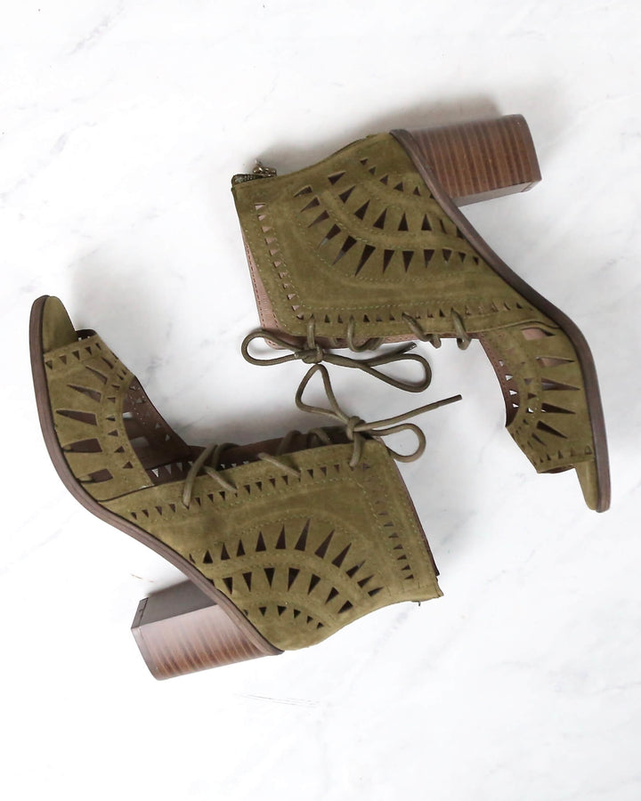 Leilani Vegan Suede Cut Out Lace Up Chunky Mule Heel in More Colors