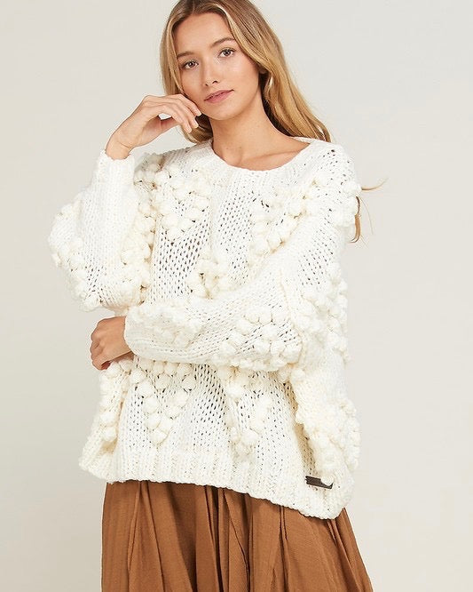 Heart On My Sleeves Handmade Relaxed Open Knit Knitted Sweater in Cream