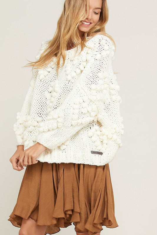 Heart On My Sleeves Handmade Relaxed Open Knit Knitted Sweater in Cream