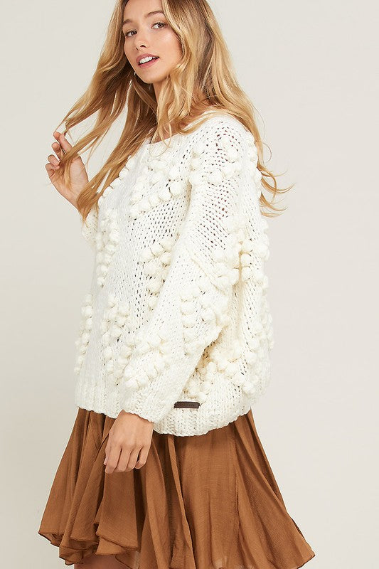 Heart On My Sleeves Handmade Relaxed Open Knit Knitted Sweater in Cream