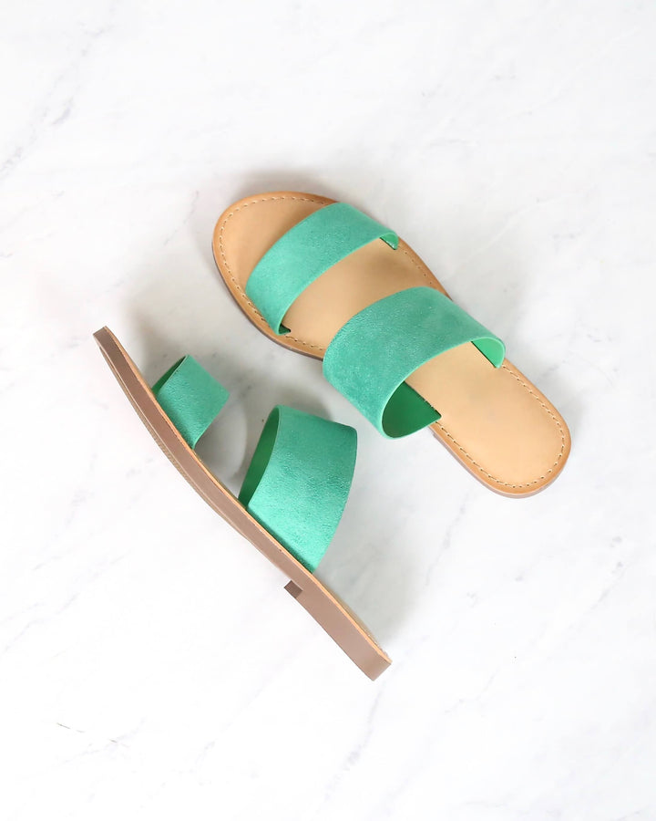 Harmony Double Strap Faux Suede Sandals in Emerald