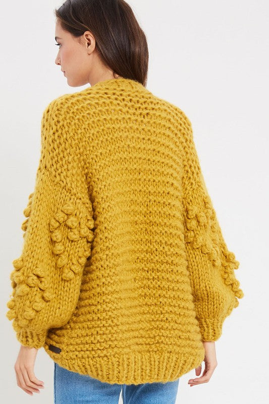 Heart On My Sleeves Handmade Relaxed Open Knit Knitted Open Front Cardigan Sweater in Mustard
