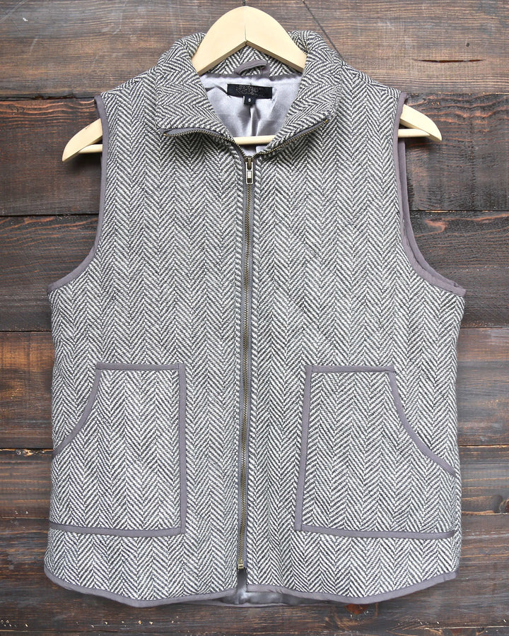 Herringbone Quilted Puffer Vest in Grey