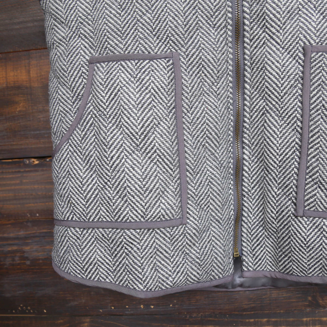 Herringbone Quilted Puffer Vest in Grey