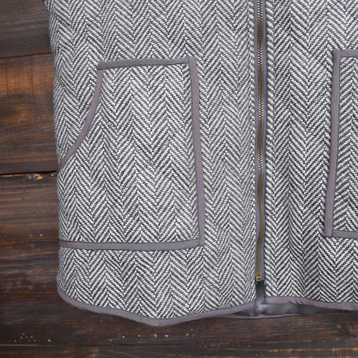 Herringbone Quilted Puffer Vest in Grey
