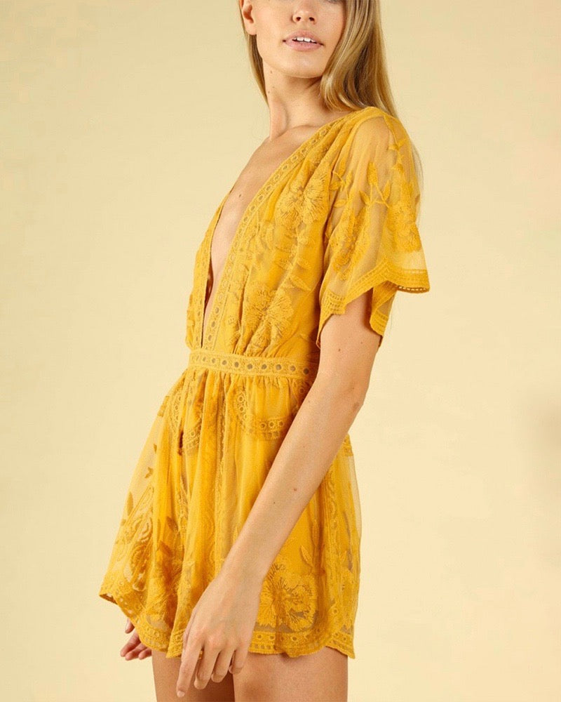 Honey Punch - As You Wish Embroidered Lace Romper (Women) - More Colors