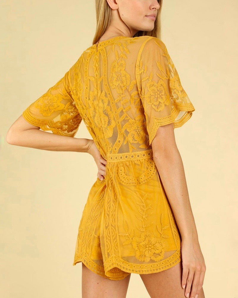Honey Punch - As You Wish Embroidered Lace Romper (Women) - More Colors