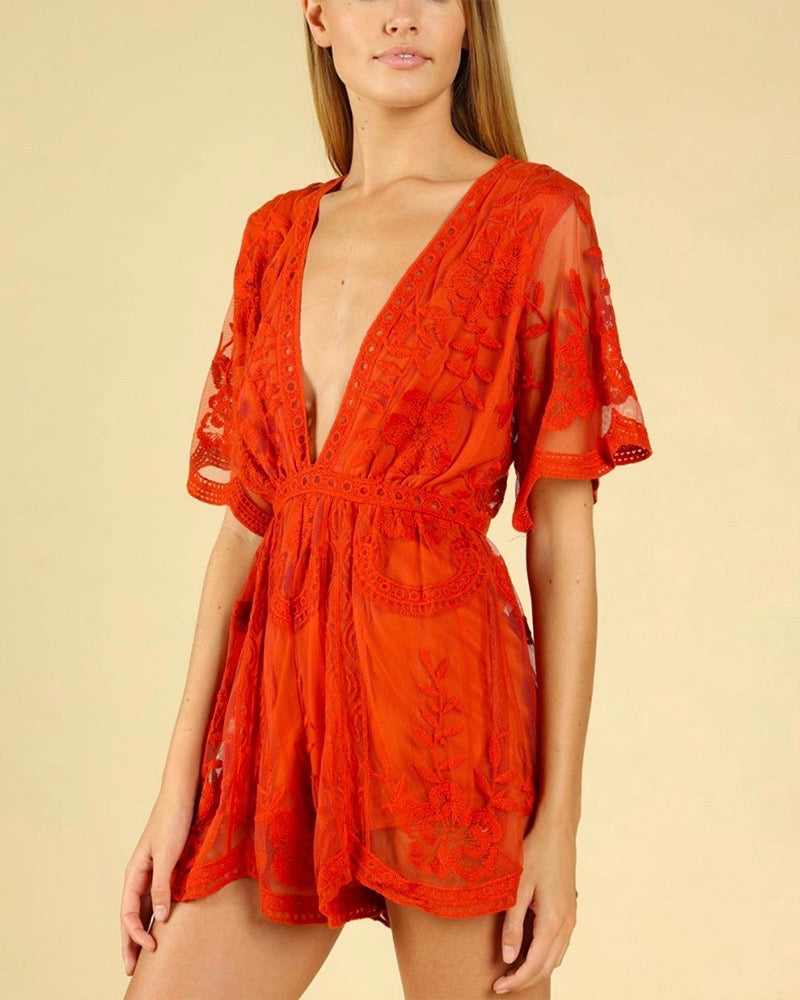 Honey Punch - As You Wish Embroidered Lace Romper (Women) - More Colors