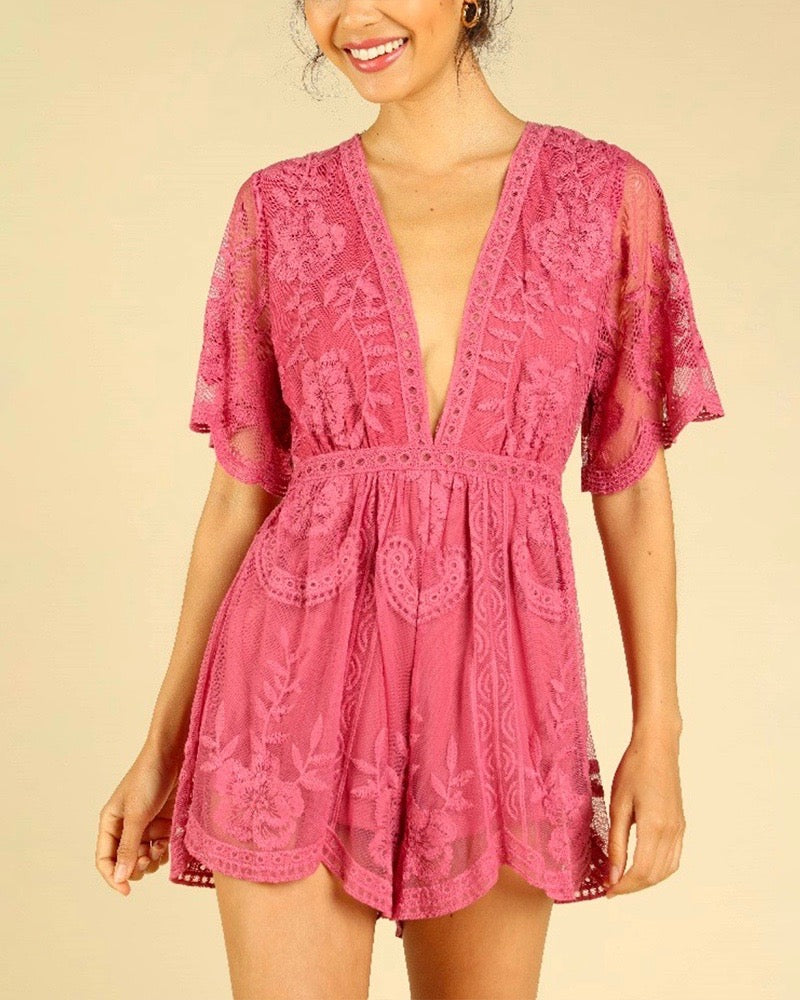 Honey Punch - As You Wish Embroidered Lace Romper (Women) - More Colors