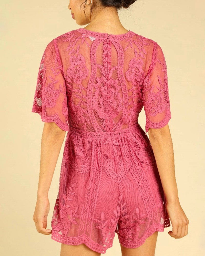 Honey Punch - As You Wish Embroidered Lace Romper (Women) - More Colors