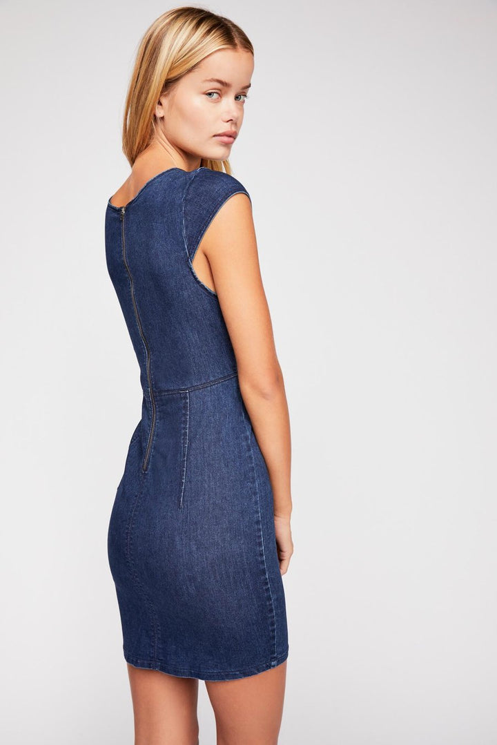 Free People - Lia Denim Bodycon Mini Dress in Blue